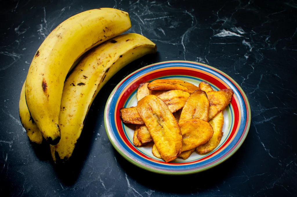 Plantain next fried slice of plantain on a plate